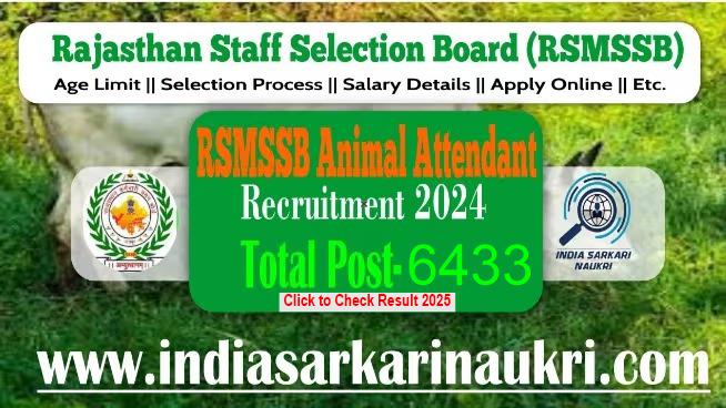 Rajasthan RSMSSB Animal Attendant Recruitment 2024 Result 6433 Posts